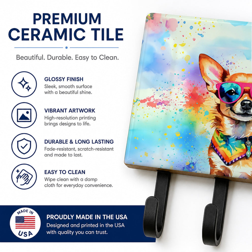Chihuahua Hippie Dawg Leash or Key Holder Wall Hooks, Coat Rack Wall Mount, for Hanging Keys, Towels, Aprons, Leashes