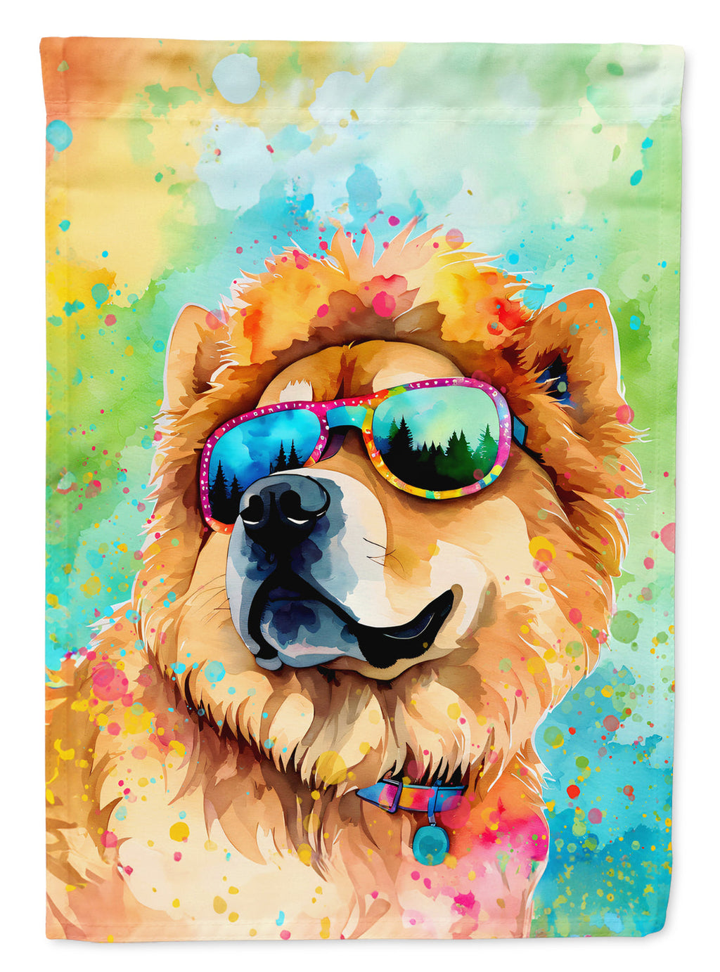 Chow Chow Hippie Dawg House Flag 28x40 Porch Sleeve Pole Decorative Outside Yard Banner Artwork Wall Hanging, Polyester