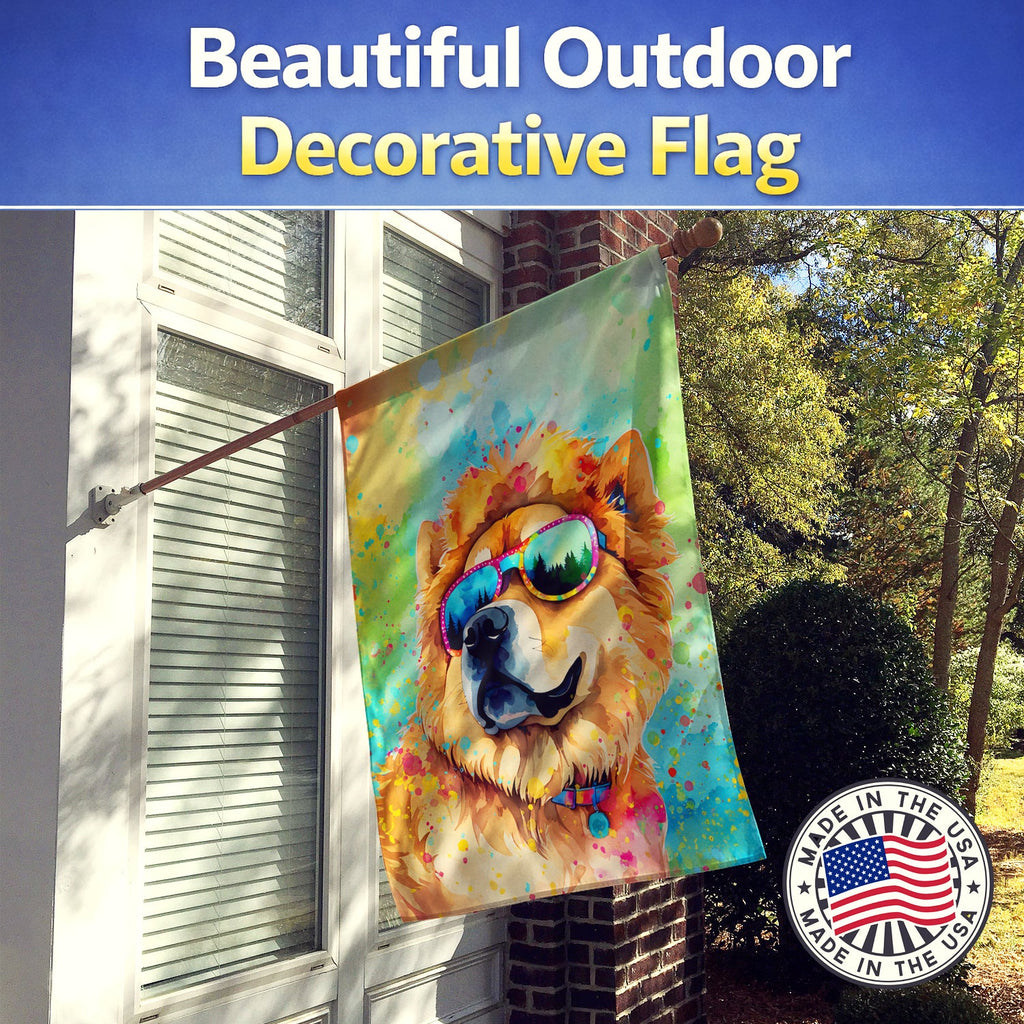 Chow Chow Hippie Dawg House Flag 28x40 Porch Sleeve Pole Decorative Outside Yard Banner Artwork Wall Hanging, Polyester