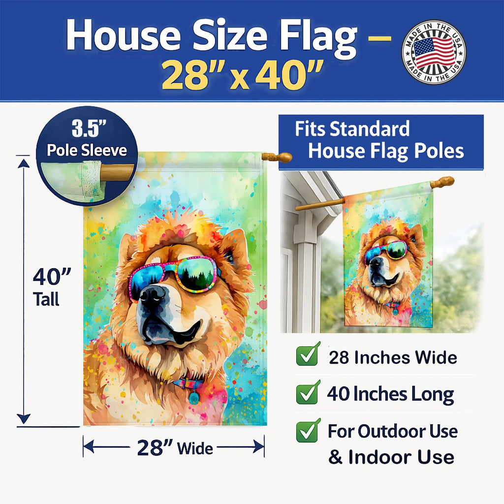 Chow Chow Hippie Dawg House Flag 28x40 Porch Sleeve Pole Decorative Outside Yard Banner Artwork Wall Hanging, Polyester