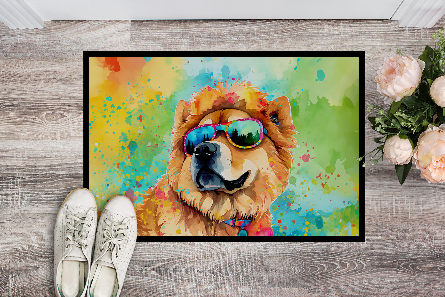 Chow Chow Hippie Dawg Doormat Indoor Outdoor 24H X 36W Front Door Mat Rugs for Entryway, Non Slip Washable Low Pile,
