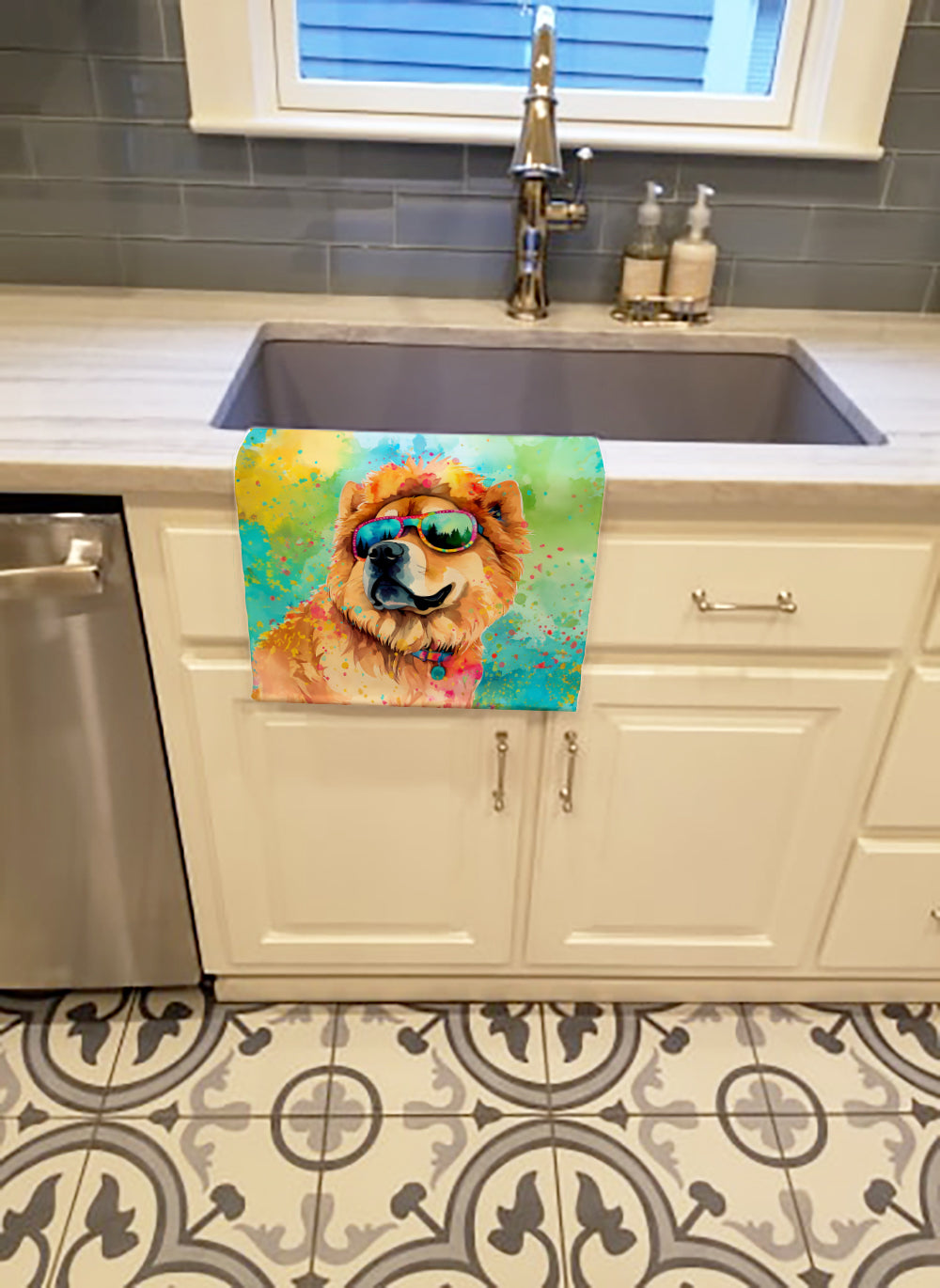 Chow Chow Hippie Dawg Kitchen Towel Velour Plush Front and Cotton Loop Back Machine Washable