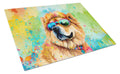 Chow Chow Hippie Dawg Cutting Board Tempered Glass Kitchen Cutting Surface, Heat Resistant Chopping, Non-Slip Feet, Food Prep & Serving