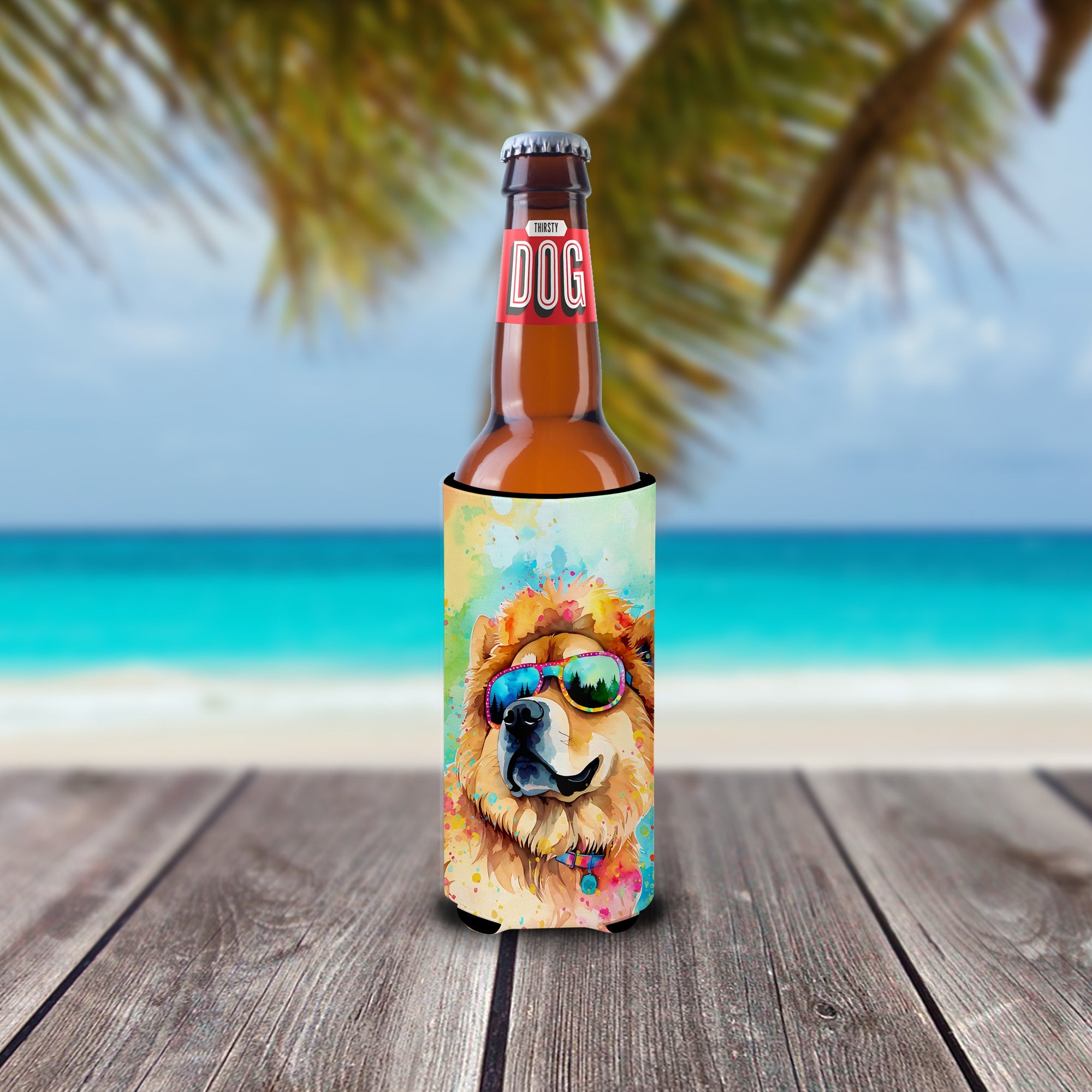Chow Chow Hippie Dawg Slim Can Hugger , Insulated Foam Hugger for 12 oz Slim Cans, Beer Bottles & Water Bottles, Printed in USA