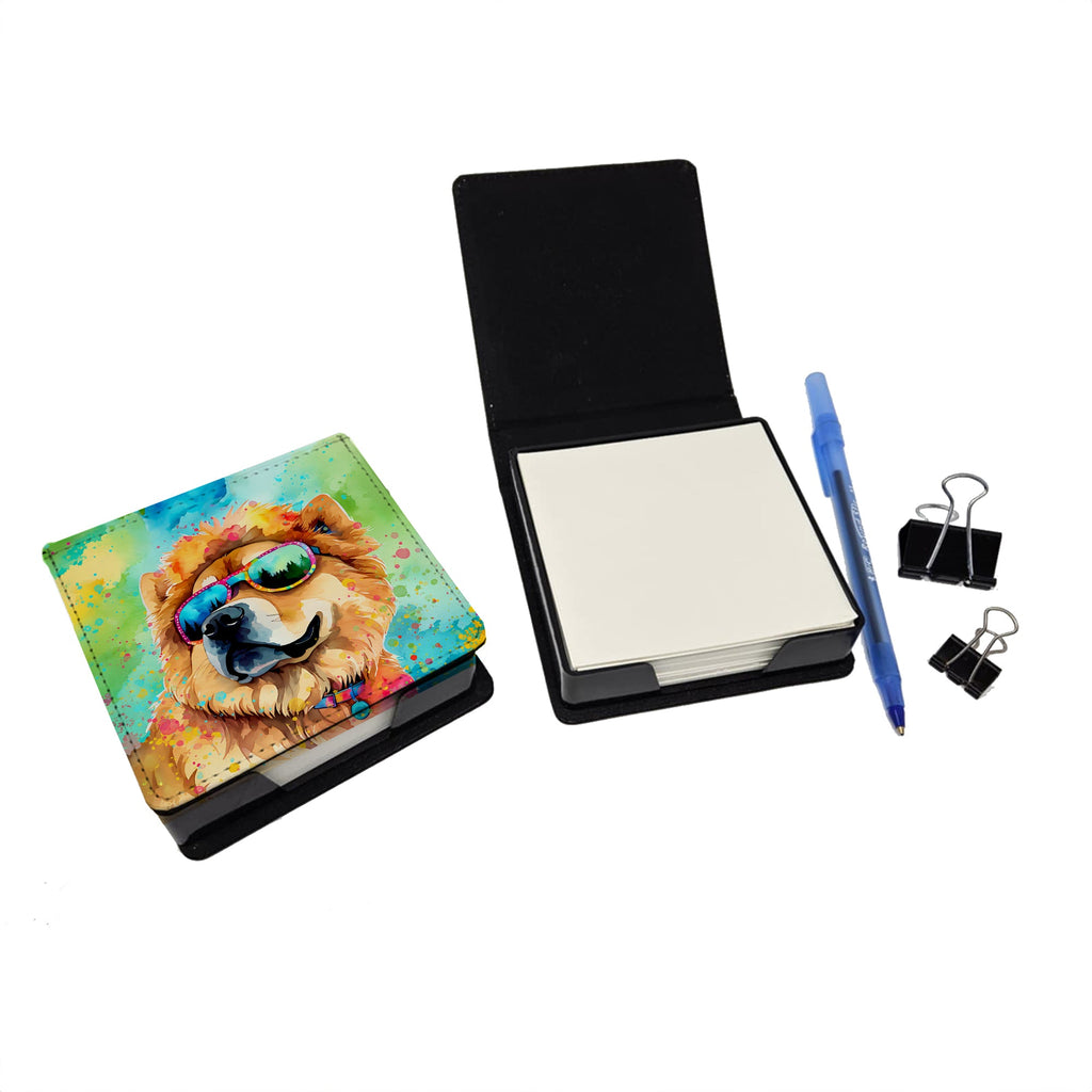 Chow Chow Hippie Dawg PU Leather Note Paper Holder with Artist-Designed Cover, Desk Accessory, Office Gift