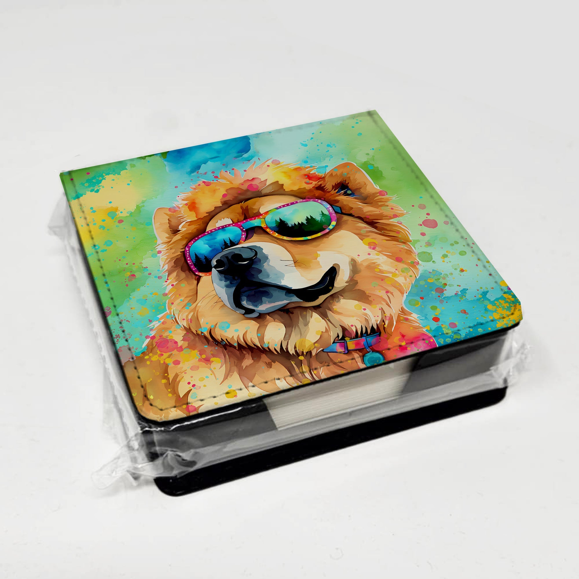Chow Chow Hippie Dawg PU Leather Note Paper Holder with Artist-Designed Cover, Desk Accessory, Office Gift