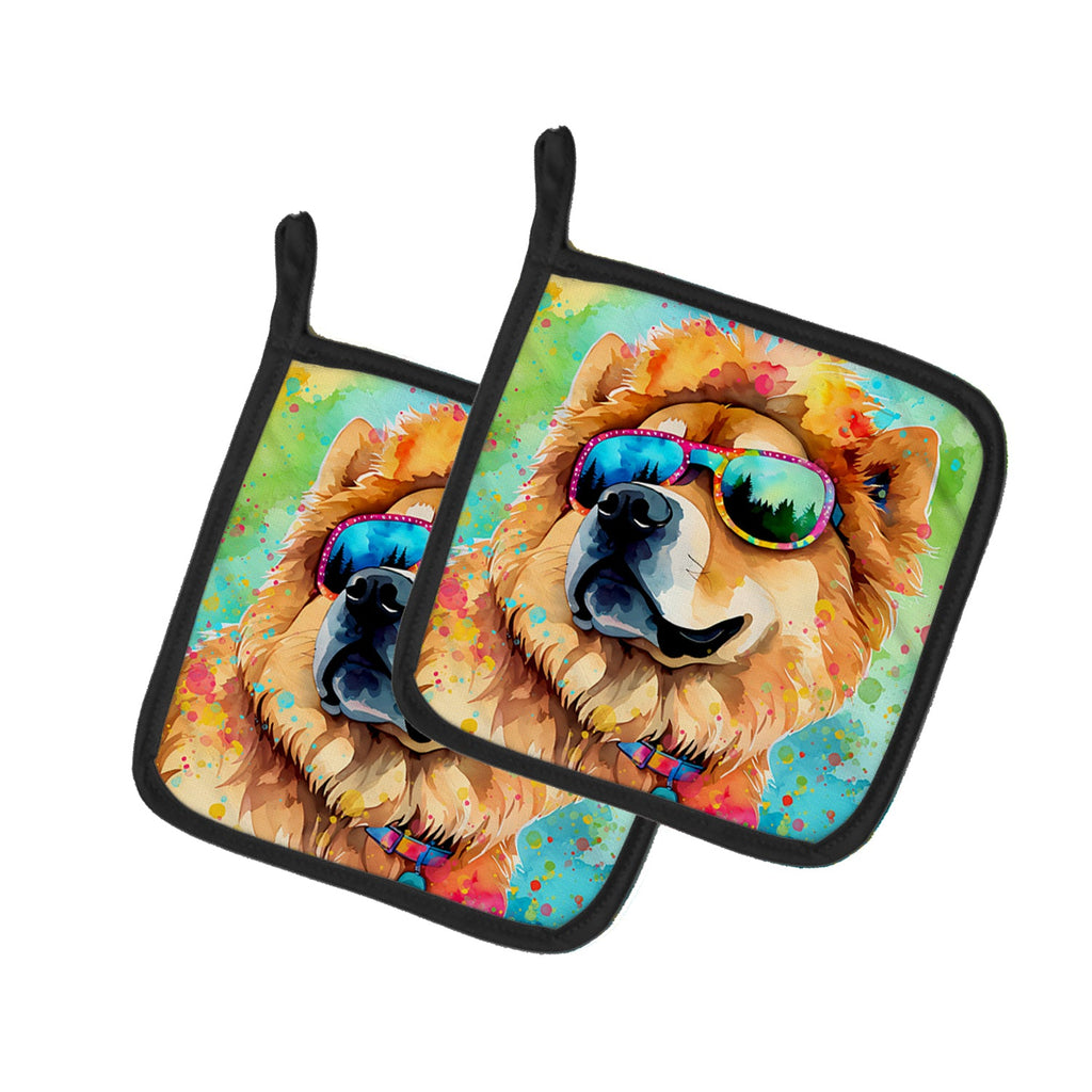 Chow Chow Hippie Dawg Pot Holder Set of 2 Heat Resistant Quilted Hot Pads 7.5 x 7.5 Inch, Insulated Kitchen Trivets for Cooking & Baking
