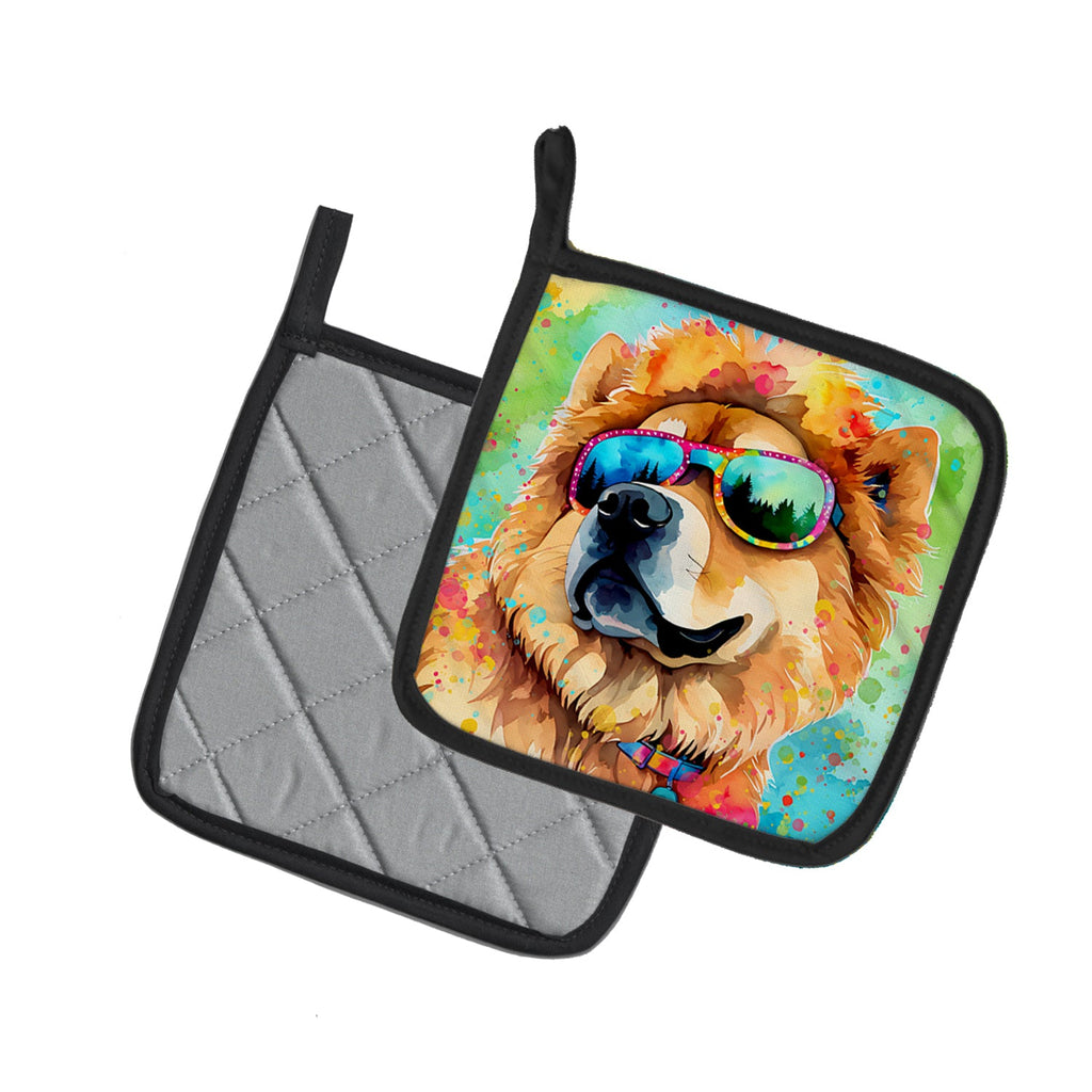 Chow Chow Hippie Dawg Pot Holder Set of 2 Heat Resistant Quilted Hot Pads 7.5 x 7.5 Inch, Insulated Kitchen Trivets for Cooking & Baking