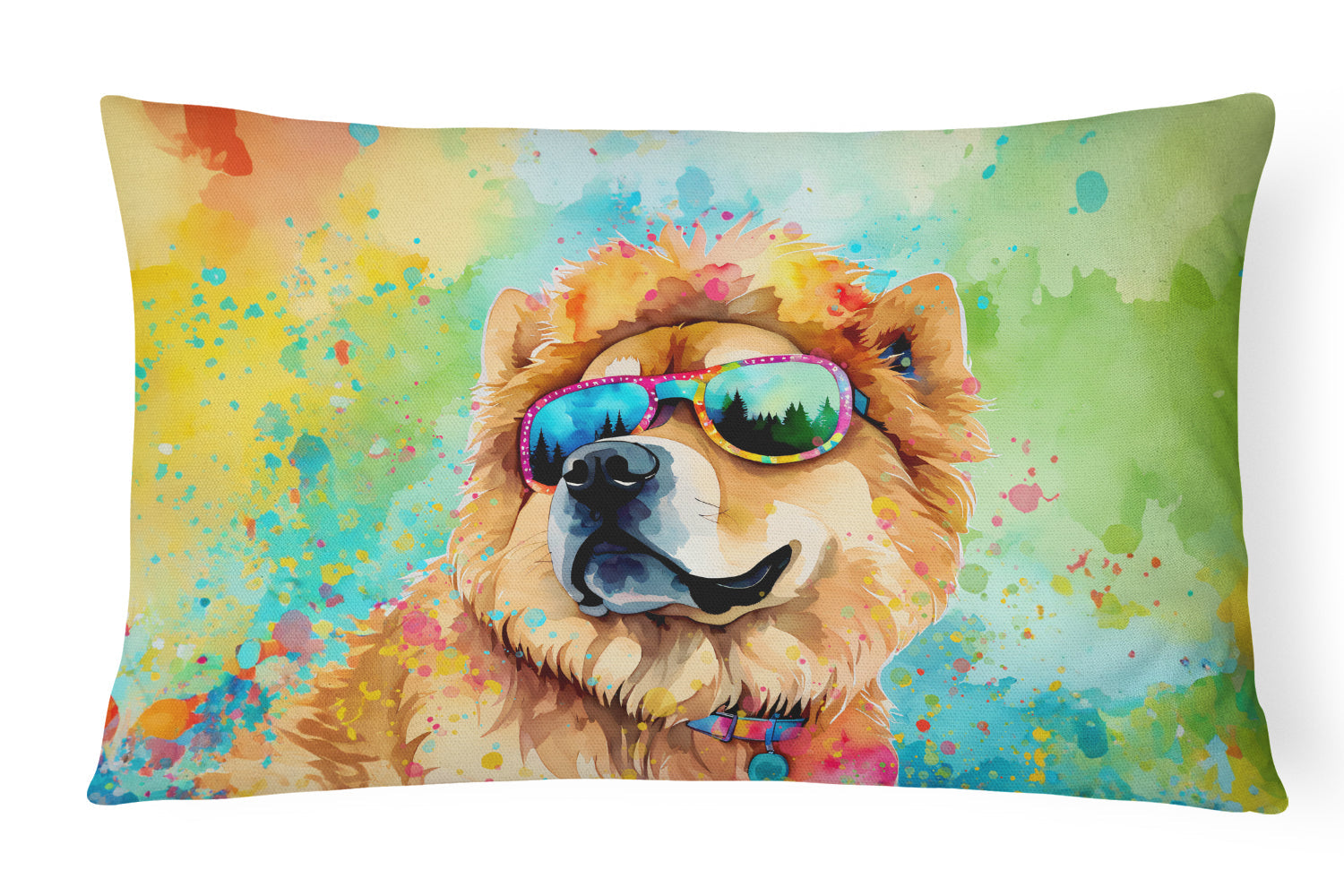 Chow Chow Hippie Dawg Decorative Throw Pillow 12x16 Indoor Outdoor Accent Cushion, Fabric Cover with Insert for Sofa, Bed, Porch & Living Room