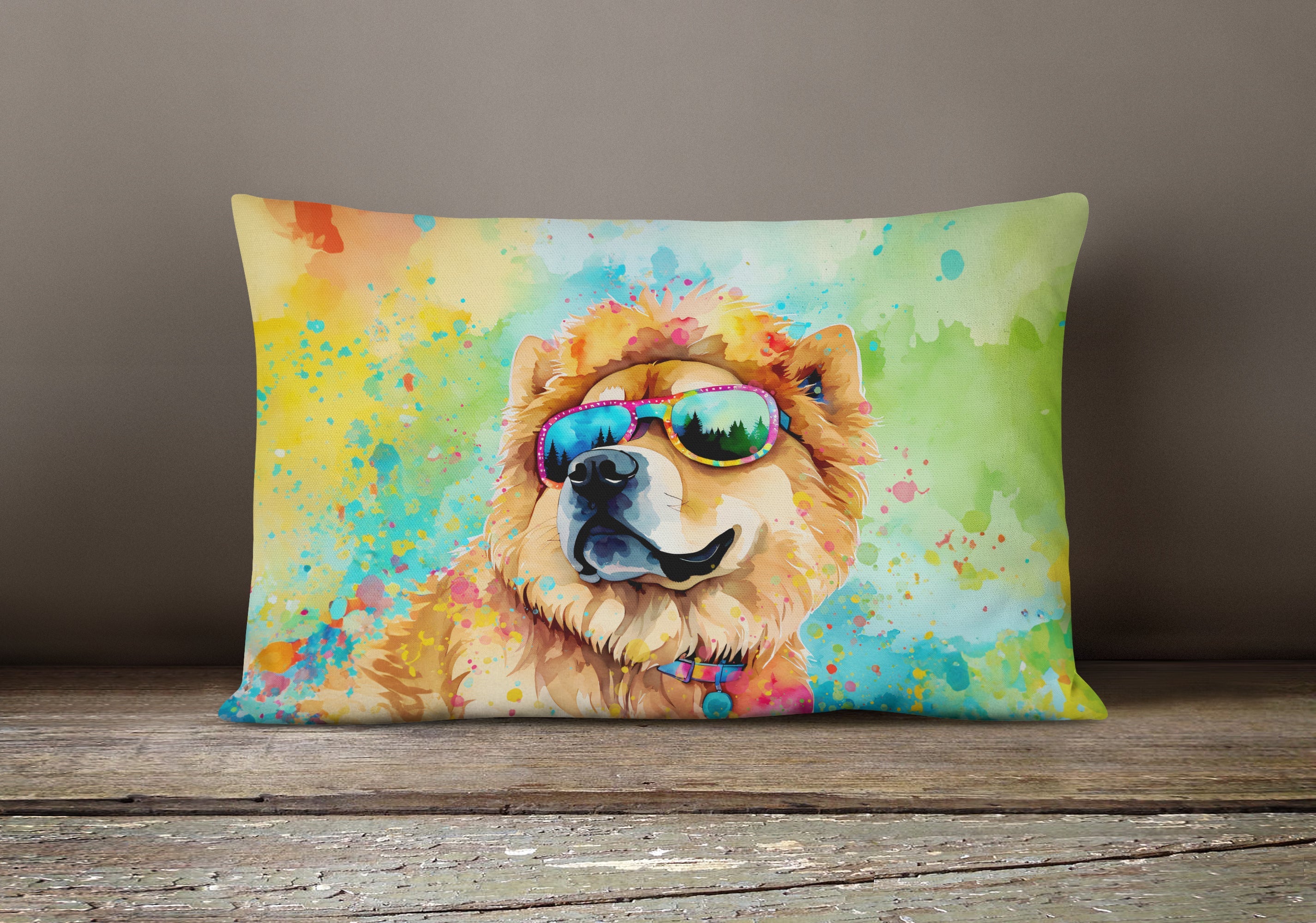Chow Chow Hippie Dawg Decorative Throw Pillow 12x16 Indoor Outdoor Accent Cushion, Fabric Cover with Insert for Sofa, Bed, Porch & Living Room