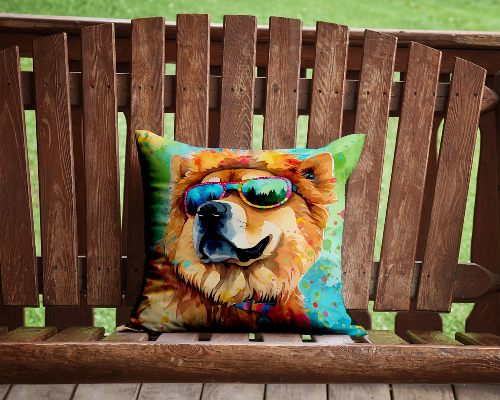 Chow Chow Hippie Dawg Decorative Throw Pillow 14x14 Indoor Outdoor Accent Cushion, Fabric Cover with Insert for Sofa, Bed, Porch & Living Room