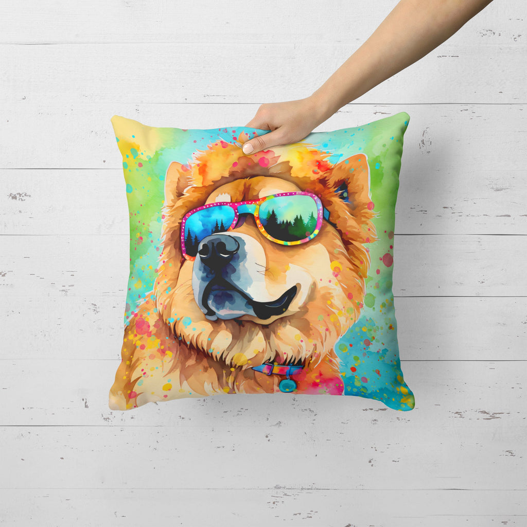 Chow Chow Hippie Dawg Decorative Throw Pillow 18x18 Indoor Outdoor Accent Cushion, Fabric Cover with Insert for Sofa, Bed, Porch & Living Room
