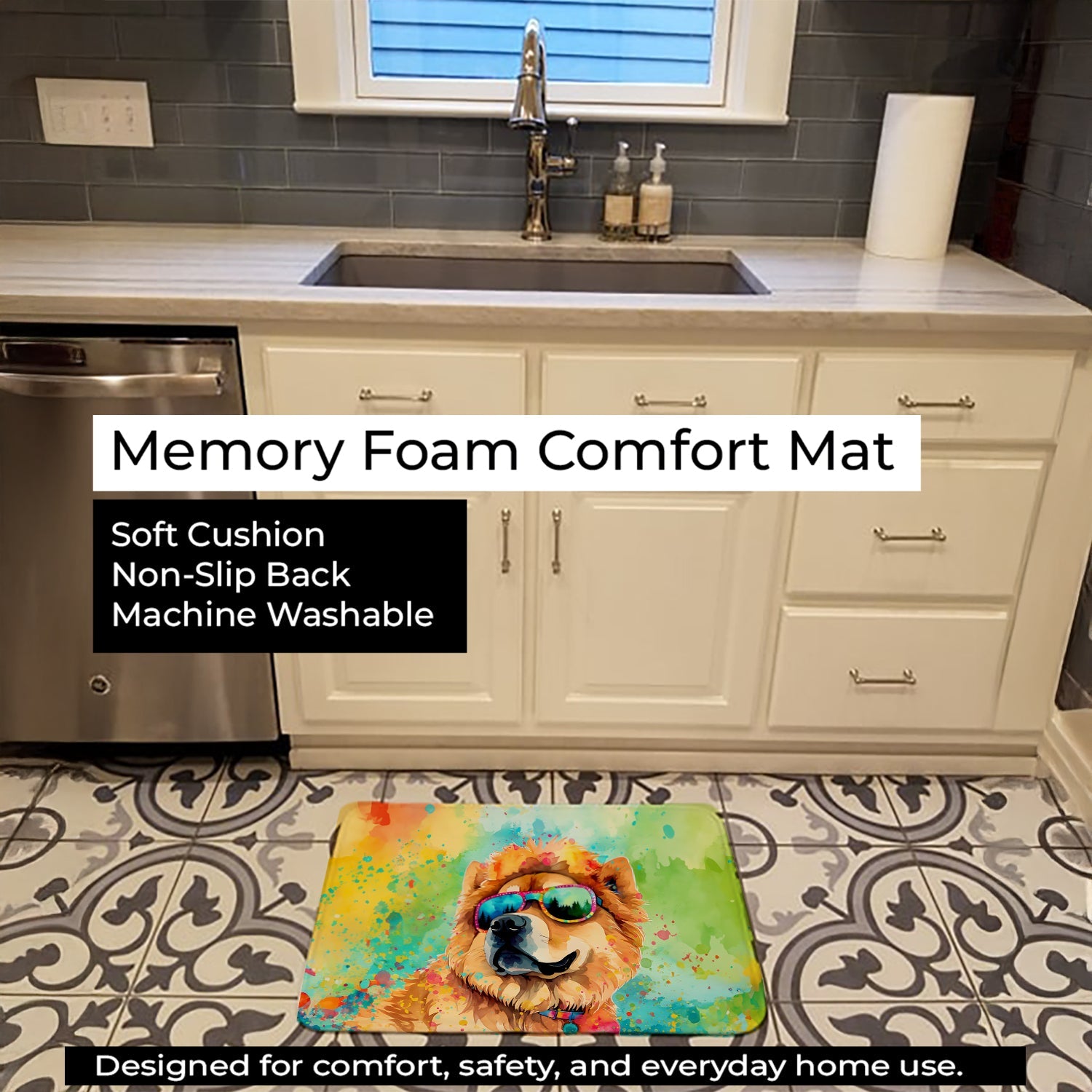 Chow Chow Hippie Dawg Memory Foam Kitchen Mat Machine Washable Anti-Fatigue Cushion Comfort Bath or Kitchen Rug