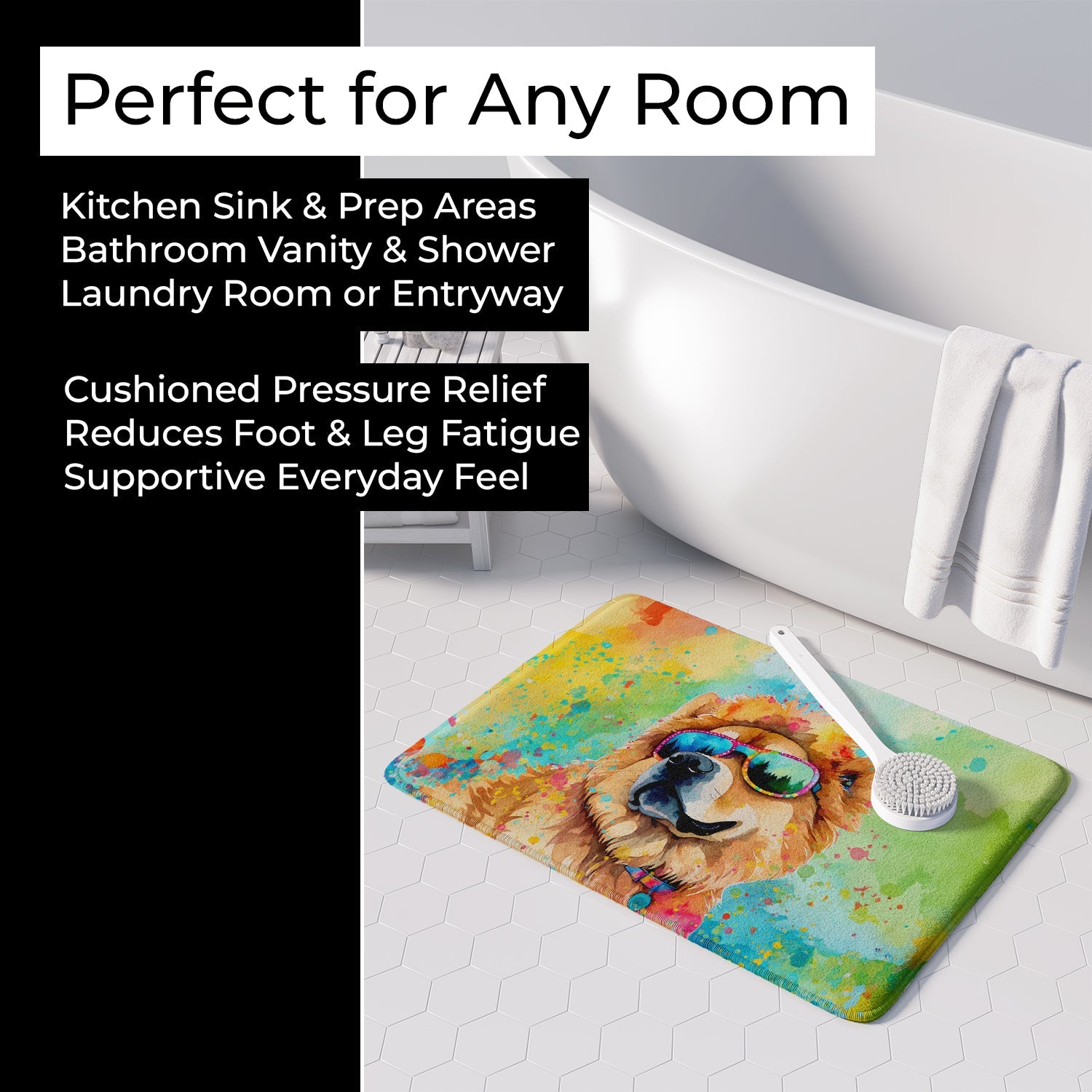 Chow Chow Hippie Dawg Memory Foam Kitchen Mat Machine Washable Anti-Fatigue Cushion Comfort Bath or Kitchen Rug