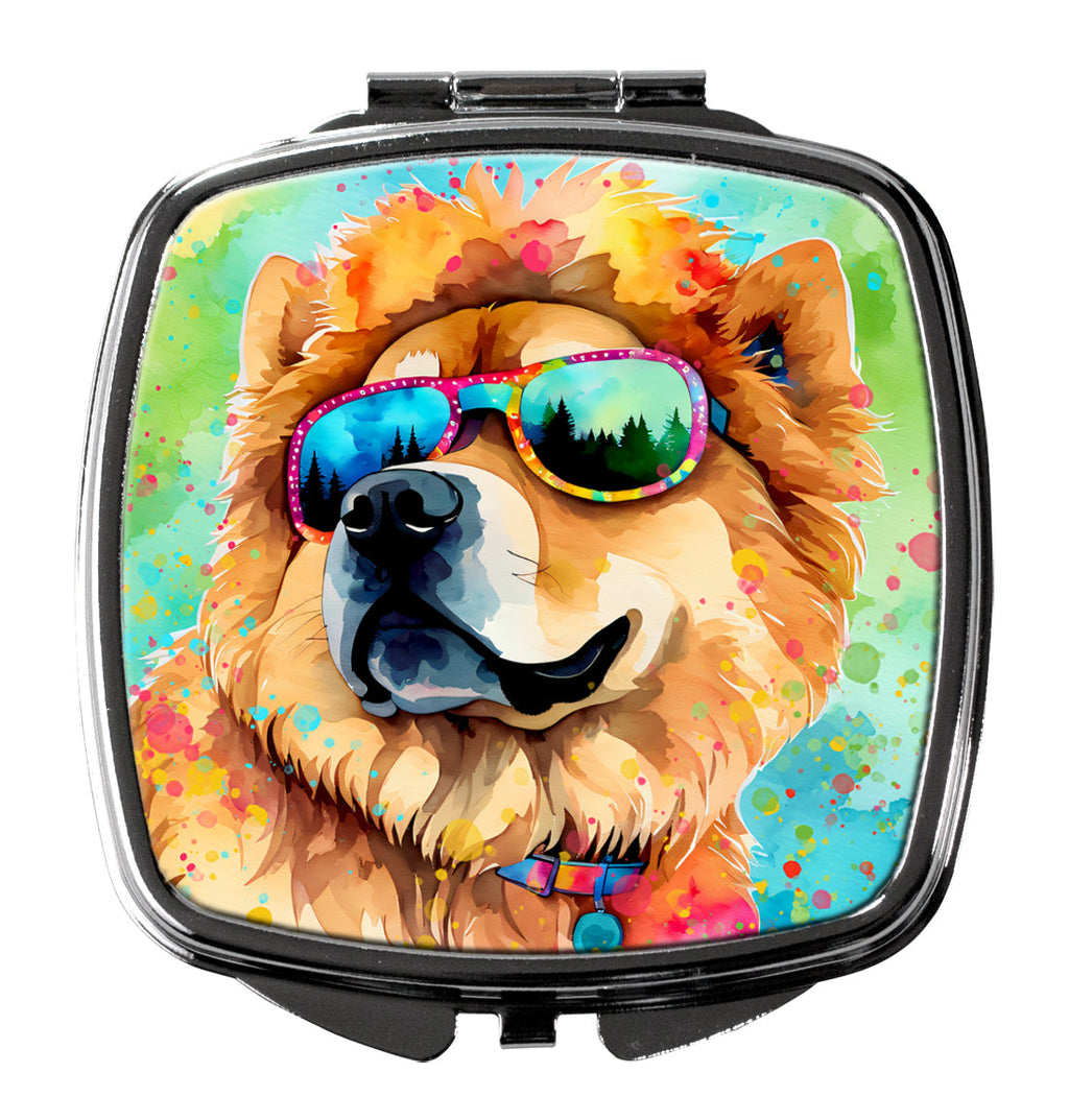 Chow Chow Hippie Dawg Compact Mirror Decorative Travel Makeup Mirror for Women Girls Gifts Pocket Makeup Mirror Folding Handheld