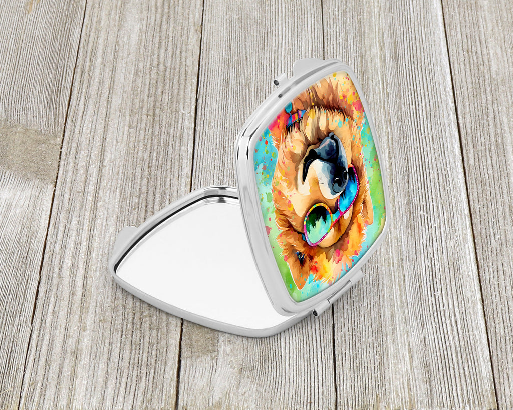 Chow Chow Hippie Dawg Compact Mirror Decorative Travel Makeup Mirror for Women Girls Gifts Pocket Makeup Mirror Folding Handheld