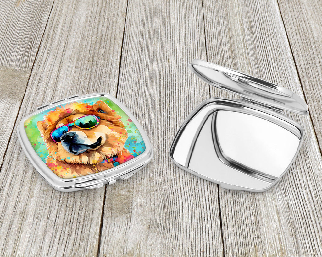 Chow Chow Hippie Dawg Compact Mirror Decorative Travel Makeup Mirror for Women Girls Gifts Pocket Makeup Mirror Folding Handheld