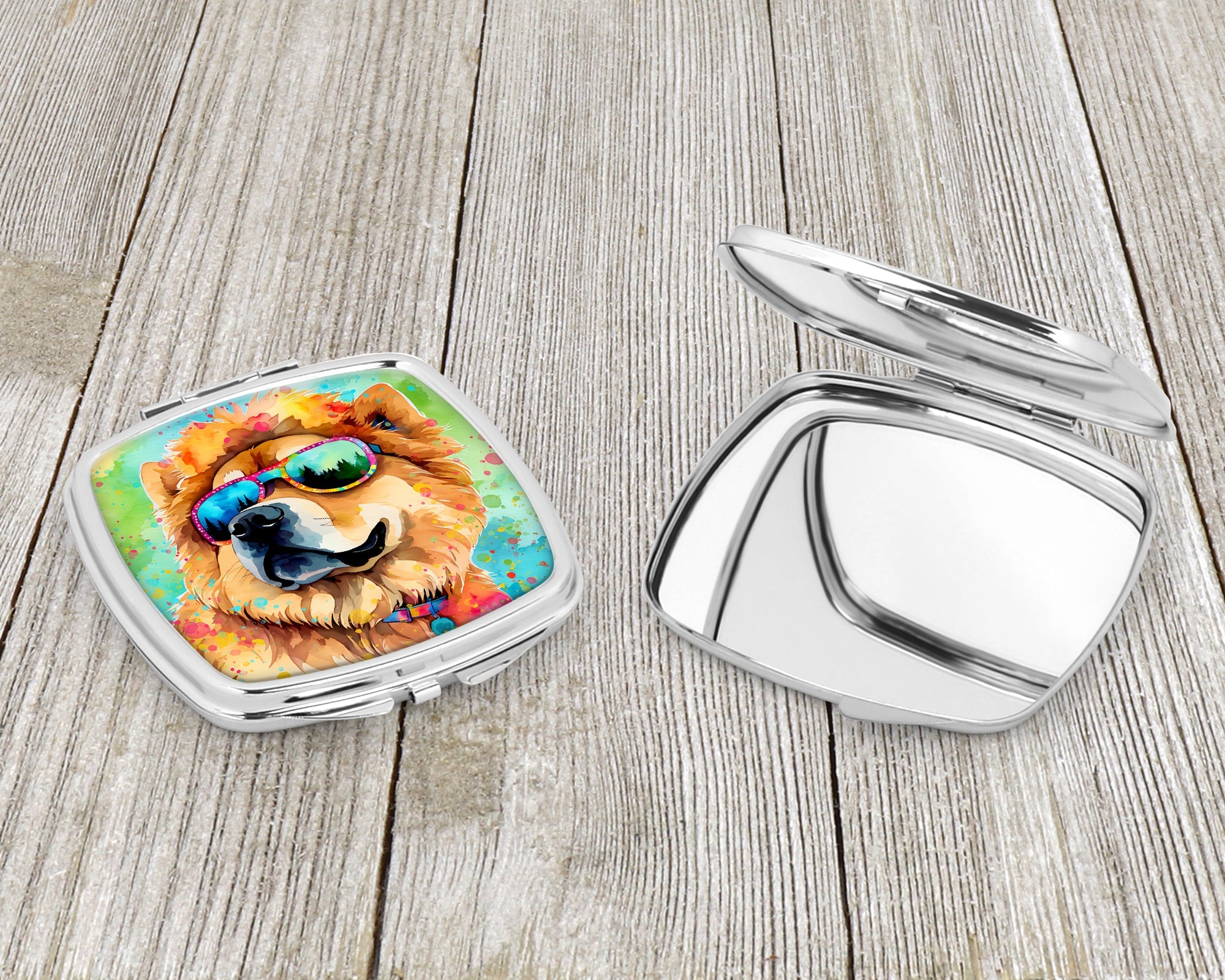 Chow Chow Hippie Dawg Compact Mirror Decorative Travel Makeup Mirror for Women Girls Gifts Pocket Makeup Mirror Folding Handheld