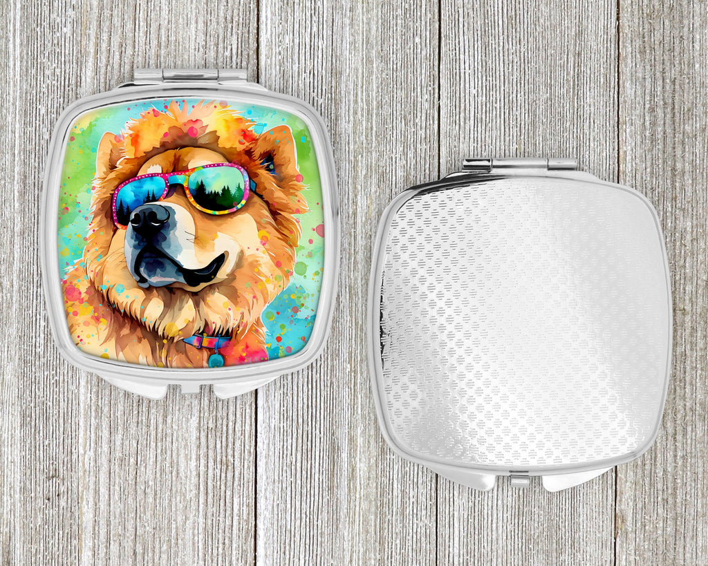 Chow Chow Hippie Dawg Compact Mirror Decorative Travel Makeup Mirror for Women Girls Gifts Pocket Makeup Mirror Folding Handheld