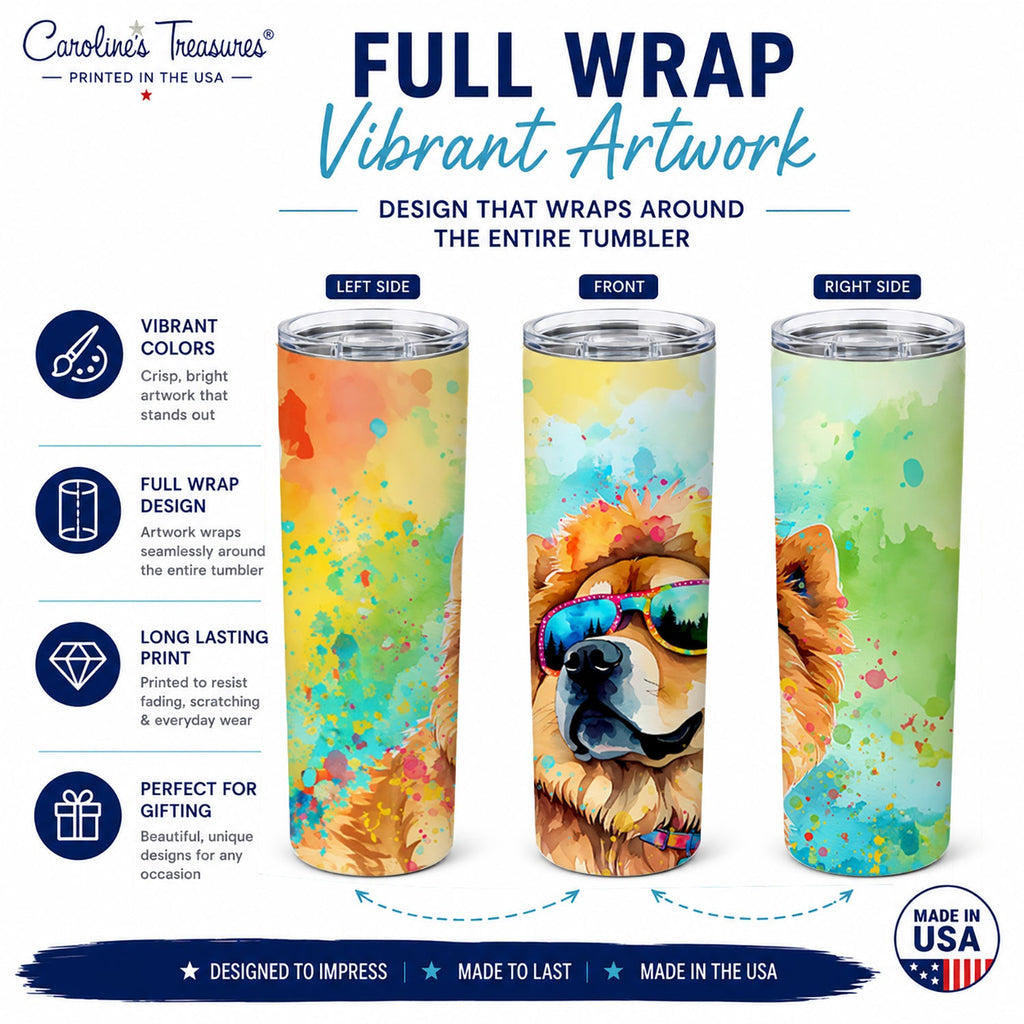 Chow Chow Hippie Dawg Stainless Steel Skinny Tumbler 20 oz Vacuum Double Walled Reusable Insulated Travel Cup