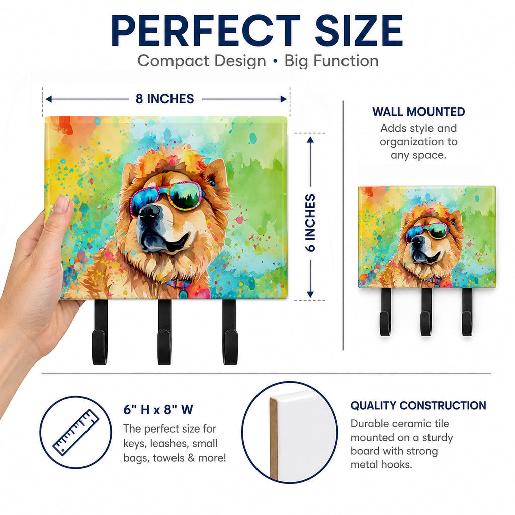 Chow Chow Hippie Dawg Leash or Key Holder Wall Hooks, Coat Rack Wall Mount, for Hanging Keys, Towels, Aprons, Leashes