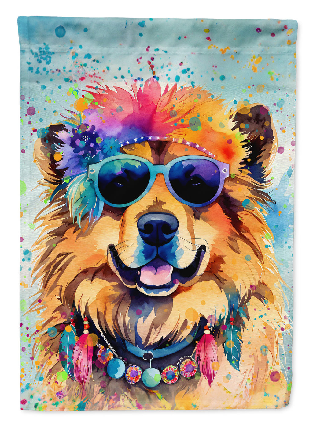 Chow Chow Hippie Dawg House Flag 28x40 Porch Sleeve Pole Decorative Outside Yard Banner Artwork Wall Hanging, Polyester