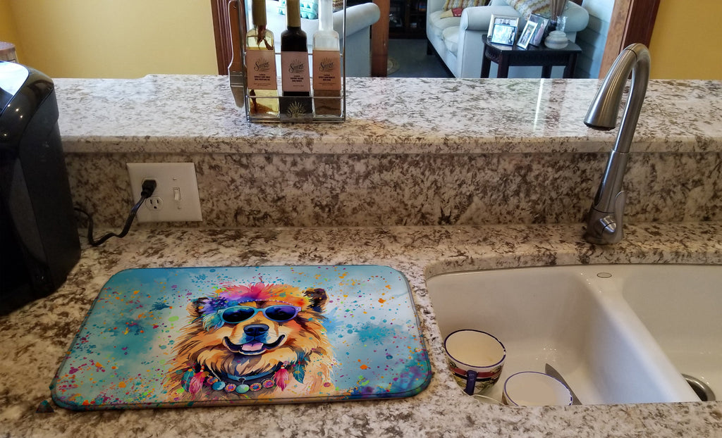 Chow Chow Hippie Dawg Dish Drying Mat Absorbent Dish Drying Mat Pad for Kitchen Counter Dish Drainer Mat for Countertop, 14 x 21", Multicolor