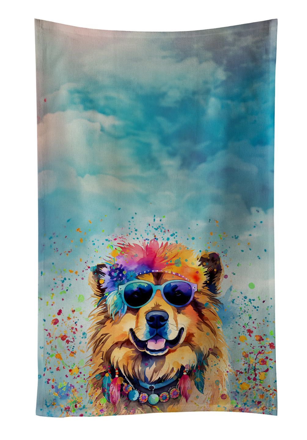 Chow Chow Hippie Dawg Kitchen Towel Velour Plush Front and Cotton Loop Back Machine Washable