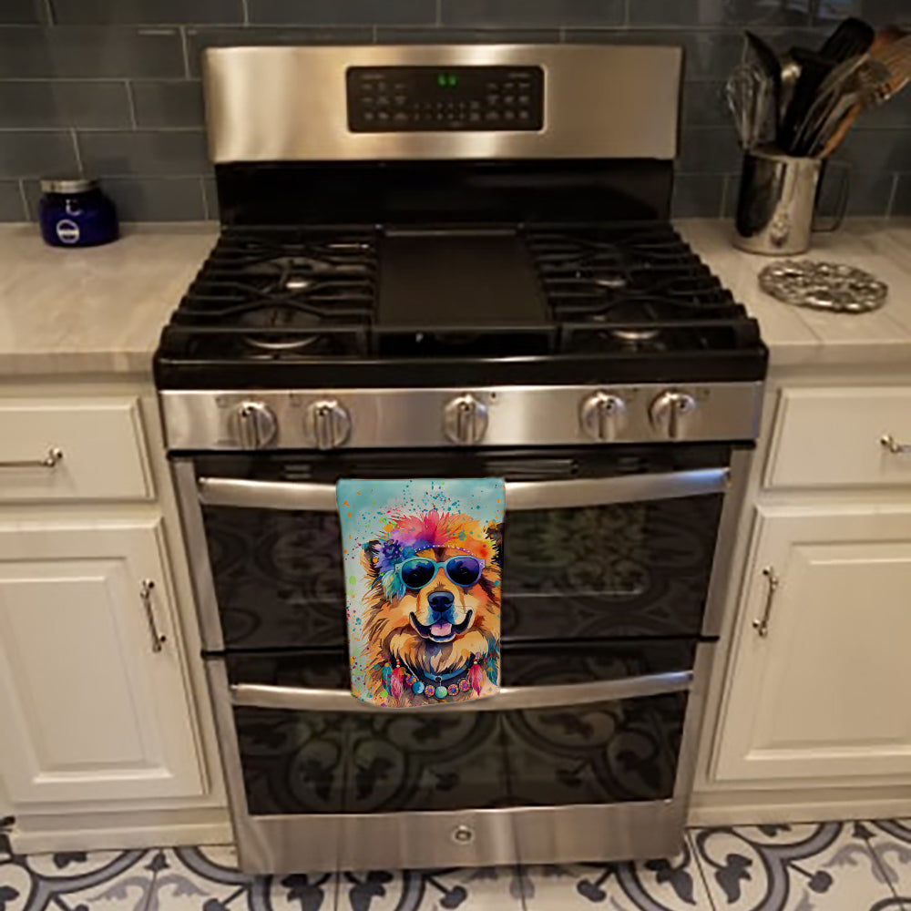 Chow Chow Hippie Dawg Kitchen Towel Velour Plush Front and Cotton Loop Back Machine Washable