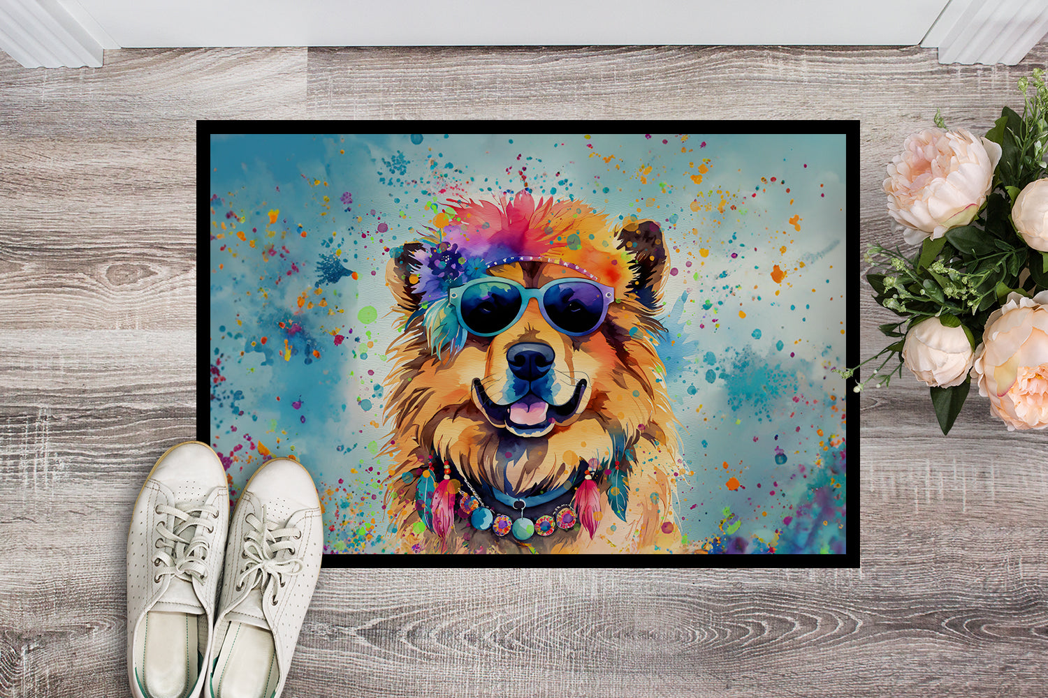 Chow Chow Hippie Dawg Doormat Indoor Outdoor 18H X 27W Front Door Mat Rugs for Entryway, Non Slip Washable