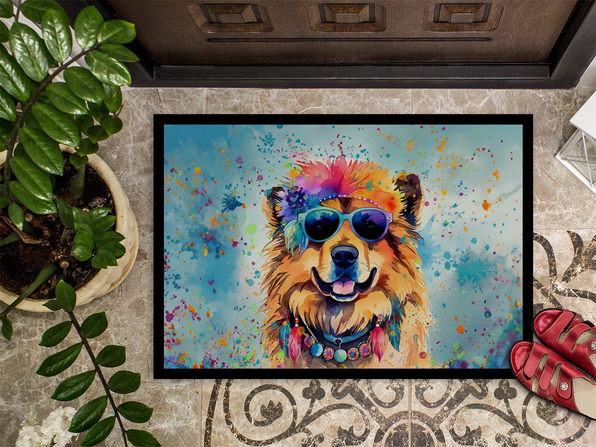 Chow Chow Hippie Dawg Doormat Indoor Outdoor 18H X 27W Front Door Mat Rugs for Entryway, Non Slip Washable