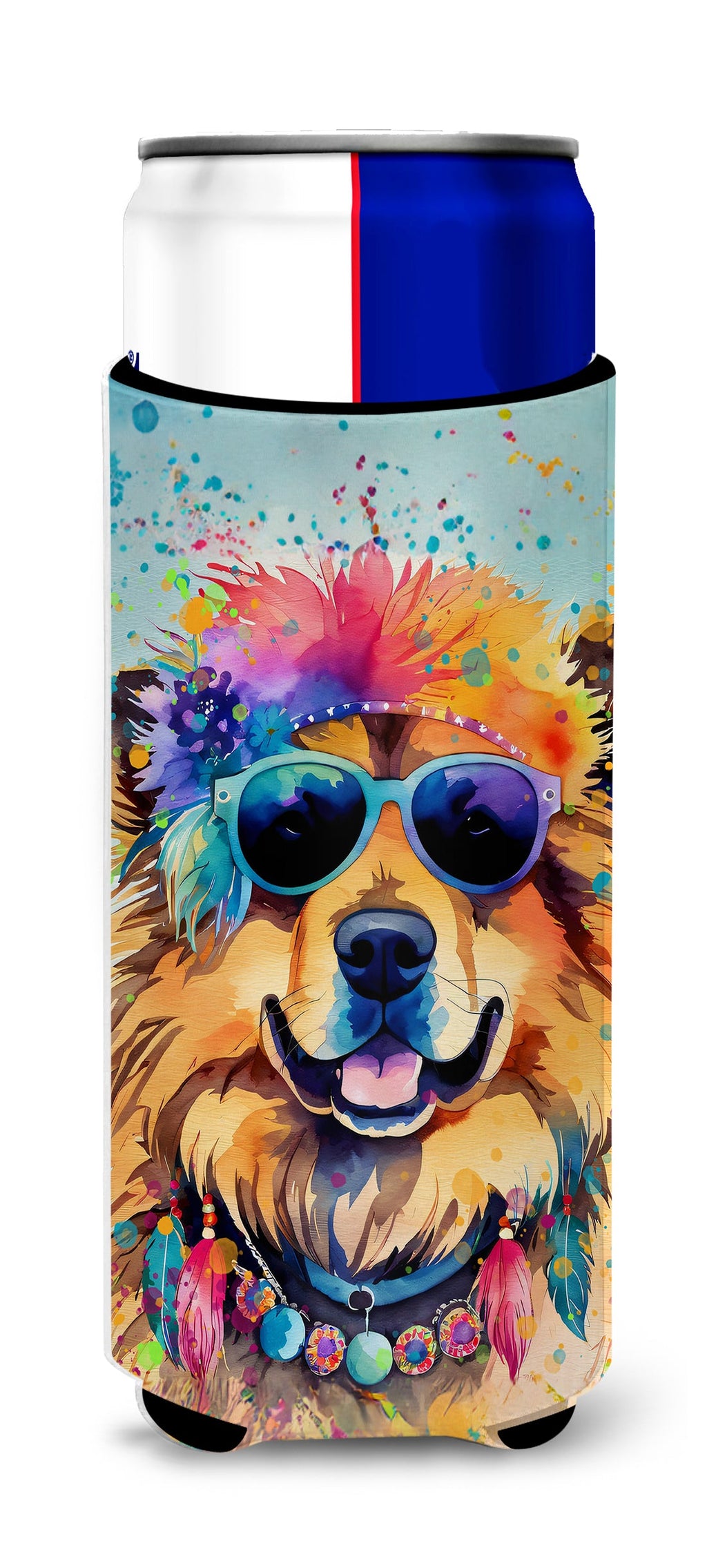 Chow Chow Hippie Dawg Slim Can Hugger , Insulated Foam Hugger for 12 oz Slim Cans, Beer Bottles & Water Bottles, Printed in USA