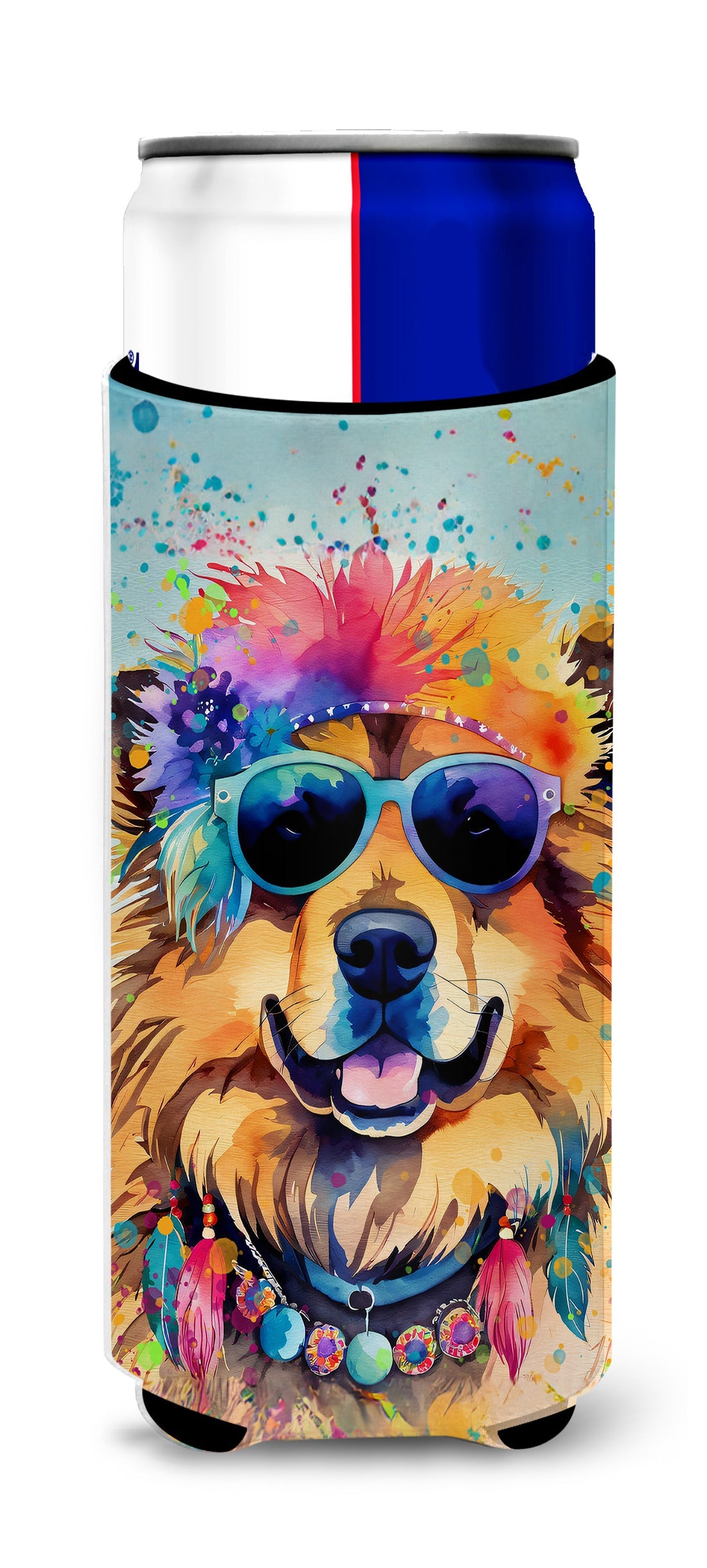 Chow Chow Hippie Dawg Slim Can Hugger , Insulated Foam Hugger for 12 oz Slim Cans, Beer Bottles & Water Bottles, Printed in USA