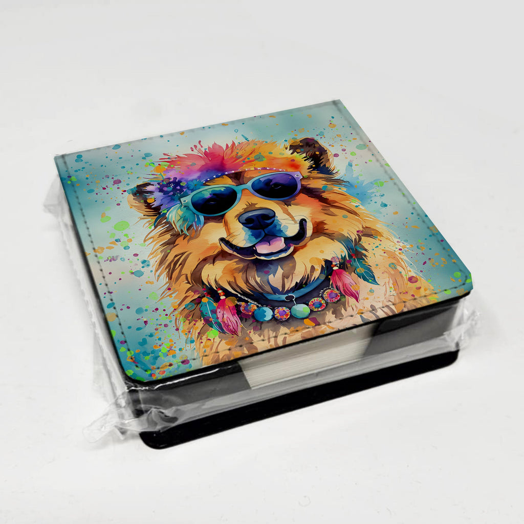 Chow Chow Hippie Dawg PU Leather Note Paper Holder with Artist-Designed Cover, Desk Accessory, Office Gift