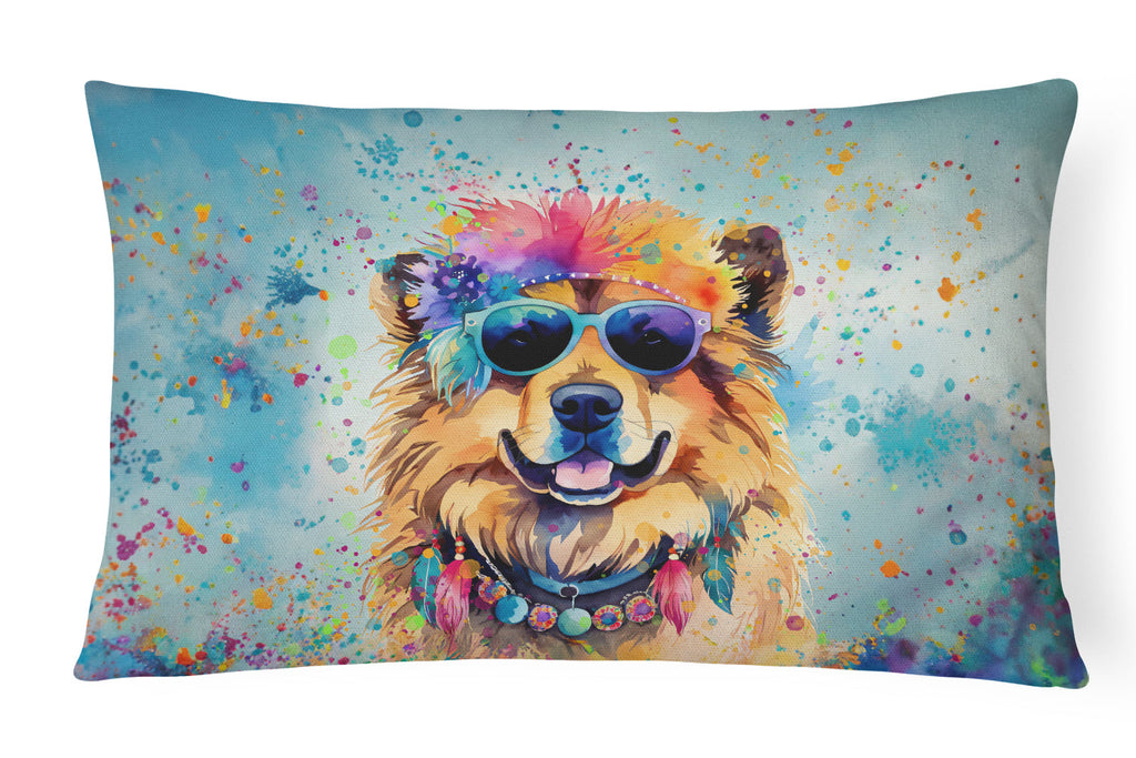 Chow Chow Hippie Dawg Decorative Throw Pillow 12x16 Indoor Outdoor Accent Cushion, Fabric Cover with Insert for Sofa, Bed, Porch & Living Room