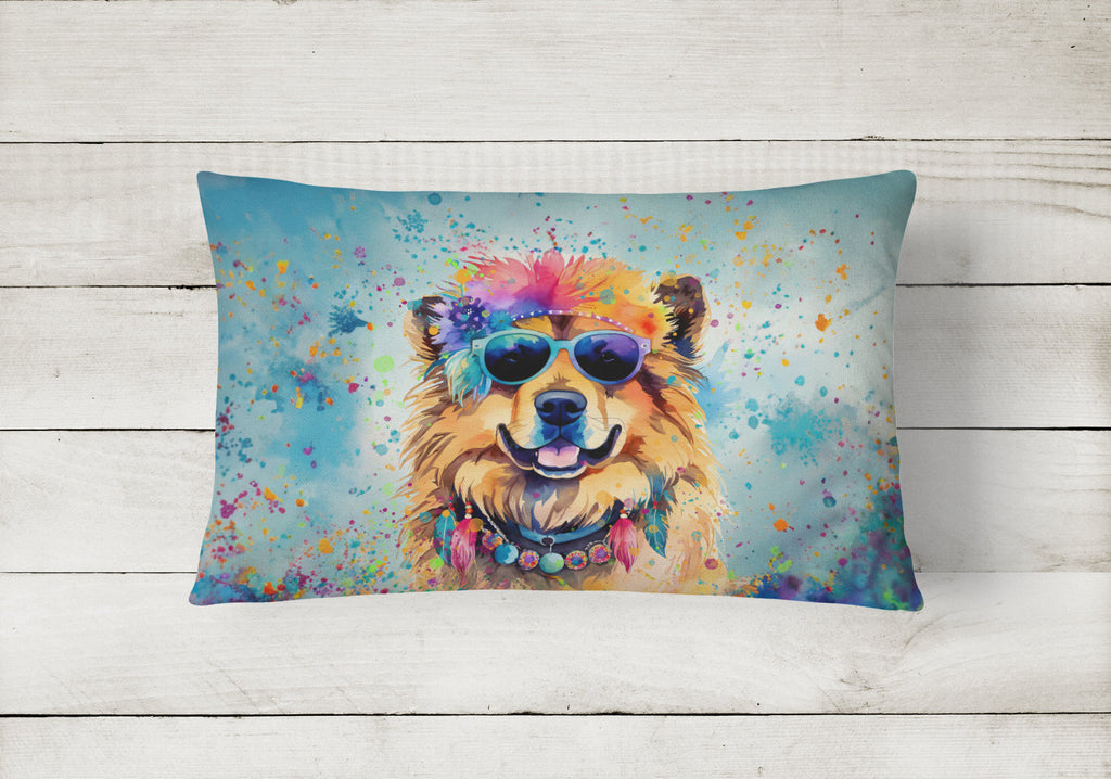 Chow Chow Hippie Dawg Decorative Throw Pillow 12x16 Indoor Outdoor Accent Cushion, Fabric Cover with Insert for Sofa, Bed, Porch & Living Room