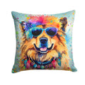 Chow Chow Hippie Dawg Decorative Throw Pillow 14x14 Indoor Outdoor Accent Cushion, Fabric Cover with Insert for Sofa, Bed, Porch & Living Room