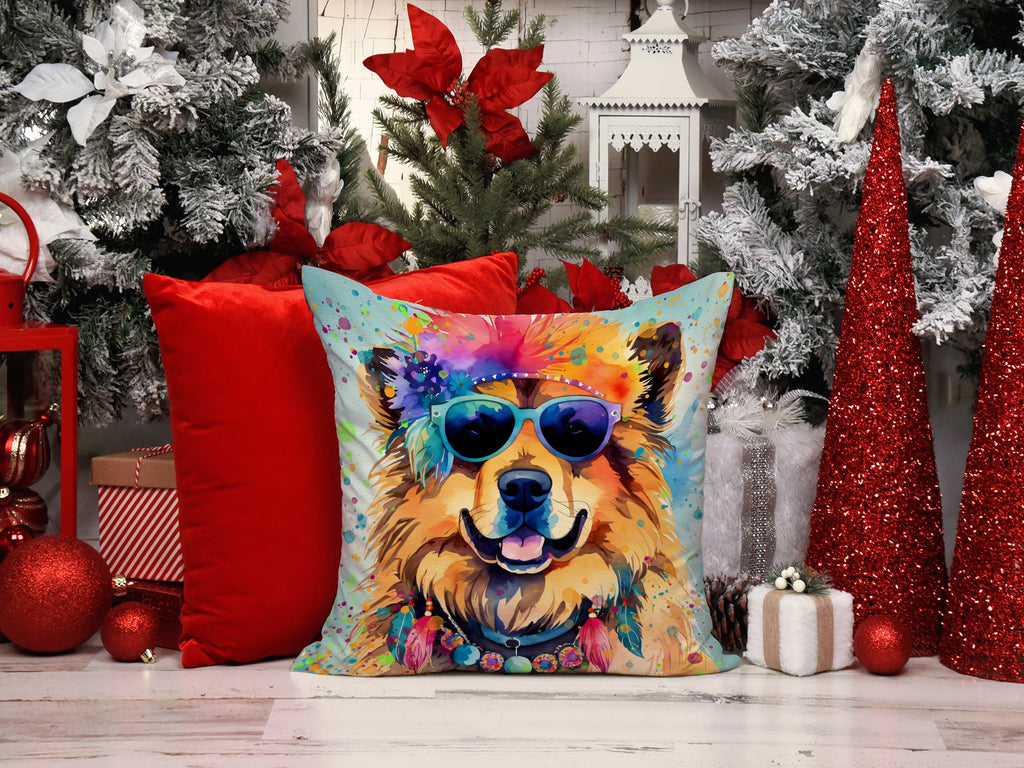 Chow Chow Hippie Dawg Decorative Throw Pillow 14x14 Indoor Outdoor Accent Cushion, Fabric Cover with Insert for Sofa, Bed, Porch & Living Room