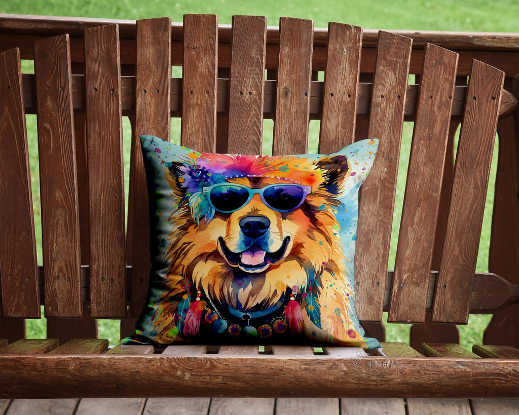 Chow Chow Hippie Dawg Decorative Throw Pillow 14x14 Indoor Outdoor Accent Cushion, Fabric Cover with Insert for Sofa, Bed, Porch & Living Room