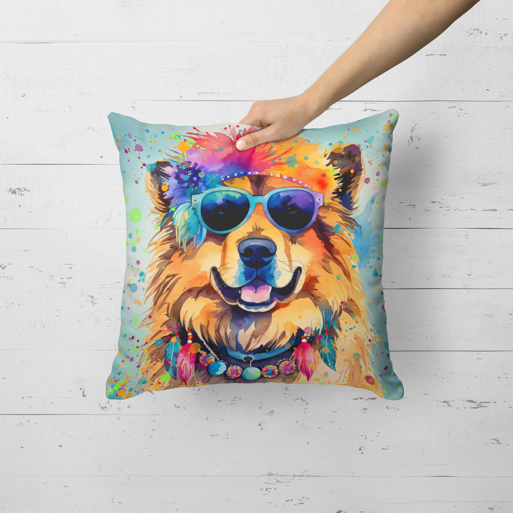 Chow Chow Hippie Dawg Decorative Throw Pillow 18x18 Indoor Outdoor Accent Cushion, Fabric Cover with Insert for Sofa, Bed, Porch & Living Room