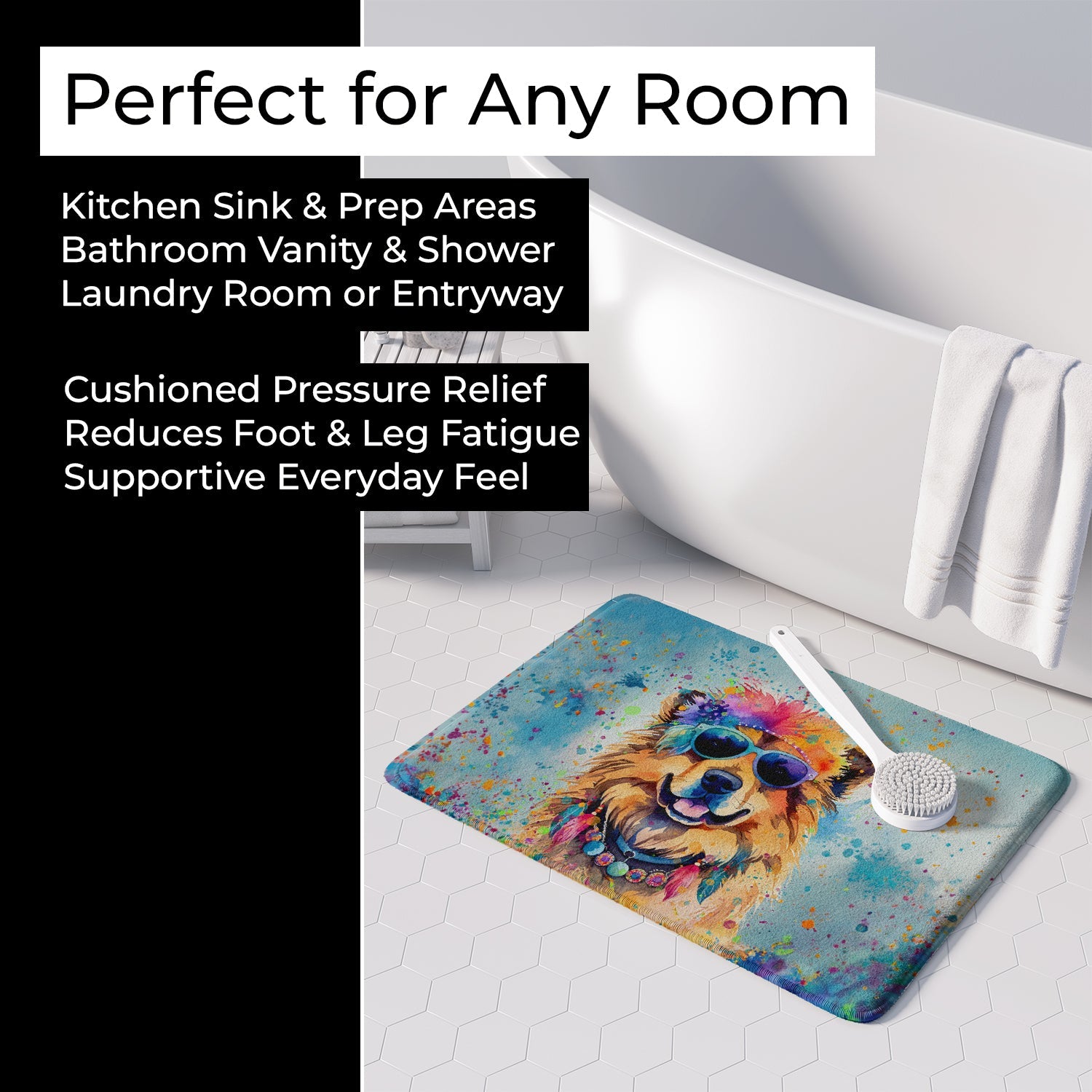Chow Chow Hippie Dawg Memory Foam Kitchen Mat Machine Washable Anti-Fatigue Cushion Comfort Bath or Kitchen Rug