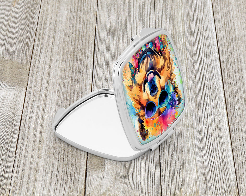 Chow Chow Hippie Dawg Compact Mirror Decorative Travel Makeup Mirror for Women Girls Gifts Pocket Makeup Mirror Folding Handheld