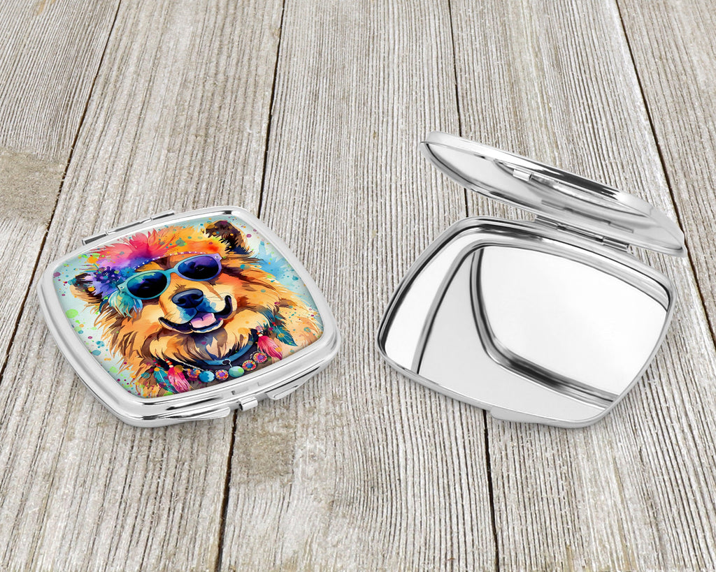 Chow Chow Hippie Dawg Compact Mirror Decorative Travel Makeup Mirror for Women Girls Gifts Pocket Makeup Mirror Folding Handheld
