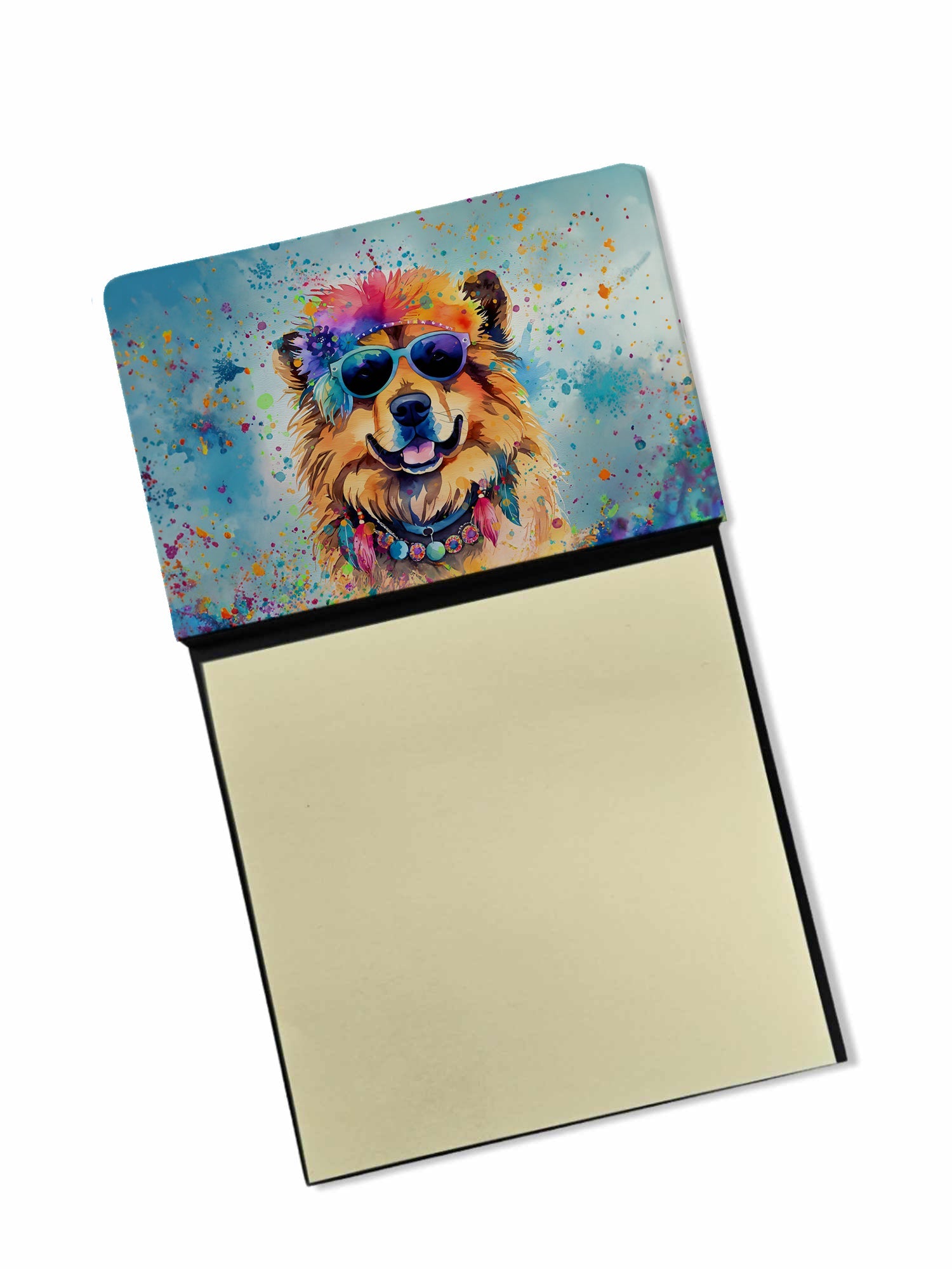 Chow Chow Hippie Dawg Watercolor Sticky Note Holder Refillable Dispenser Desk Accessory 3x3 Pad Gift