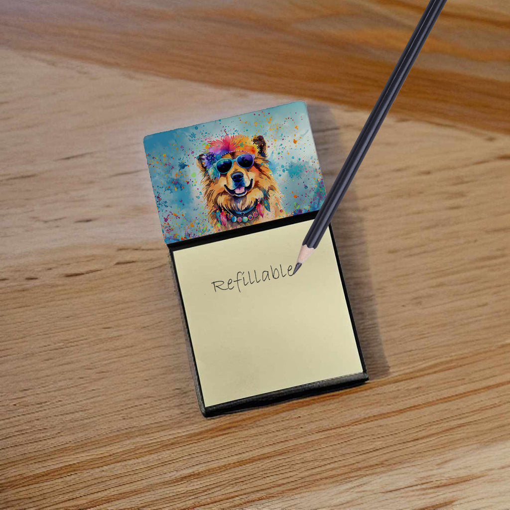 Chow Chow Hippie Dawg Watercolor Sticky Note Holder Refillable Dispenser Desk Accessory 3x3 Pad Gift