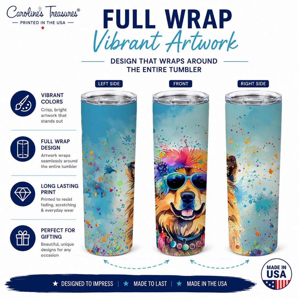 Chow Chow Hippie Dawg Stainless Steel Skinny Tumbler 20 oz Vacuum Double Walled Reusable Insulated Travel Cup