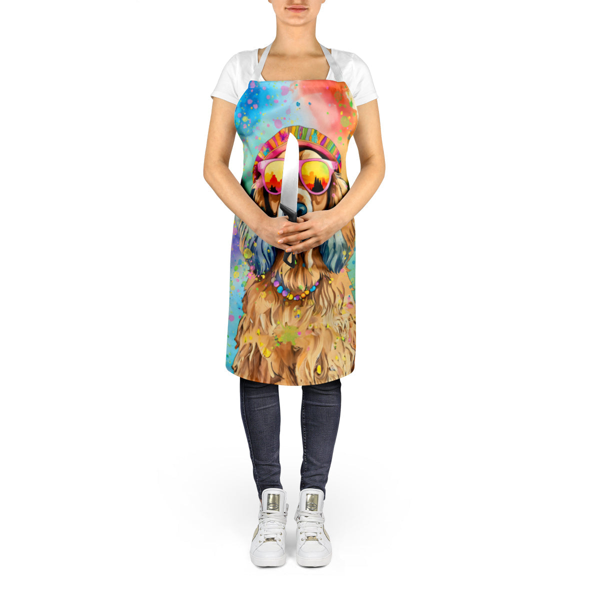 Cocker Spaniel Hippie Dawg Apron Cooking Kitchen Server Baking Crafts Gardening for Adult Women Men, Unisex, Large, Multicolor