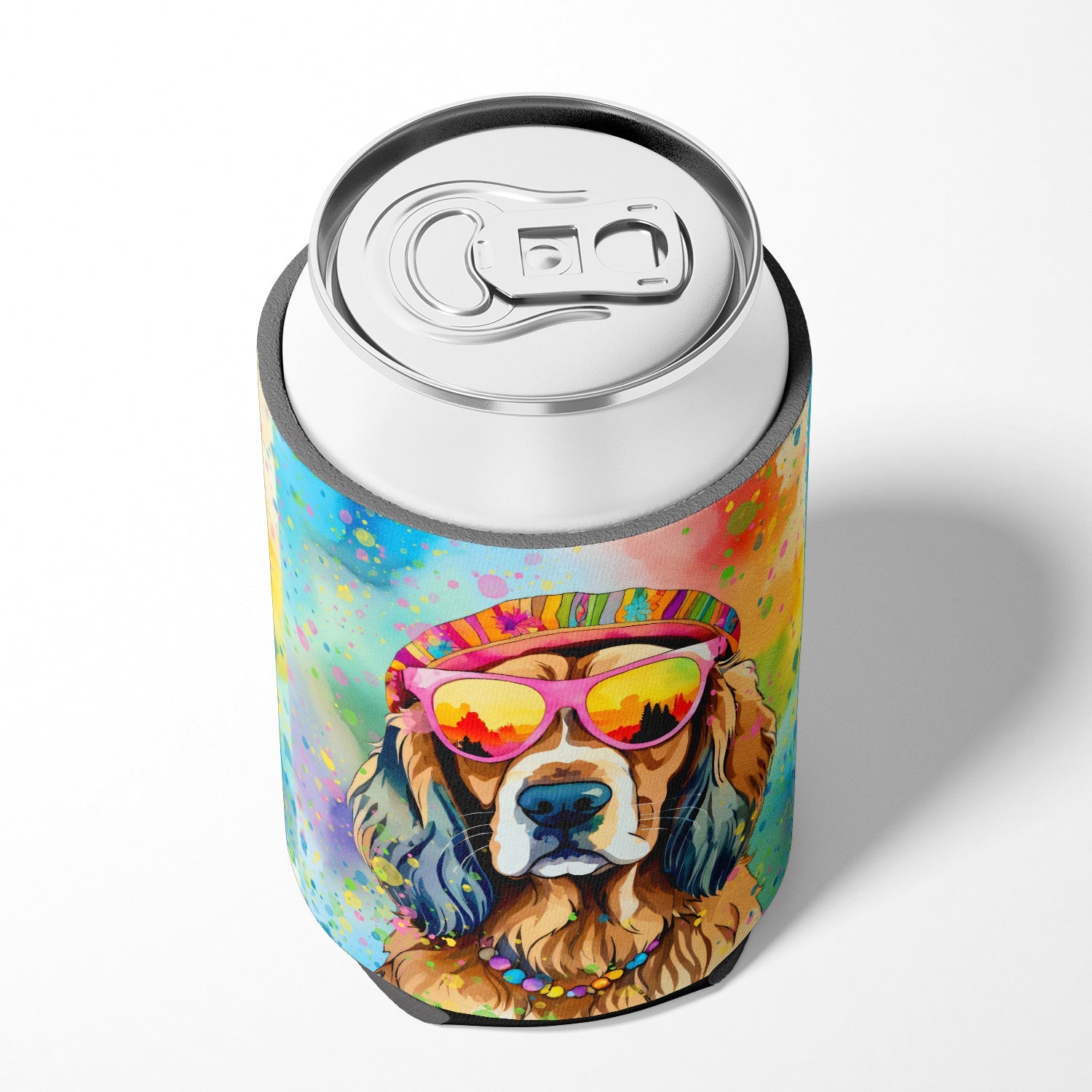 Cocker Spaniel Hippie Dawg Can or Bottle Hugger Cooler Sleeve for Standard 12 oz Cans, Insulated Foam Beer & Soda Can Hugger Reusable