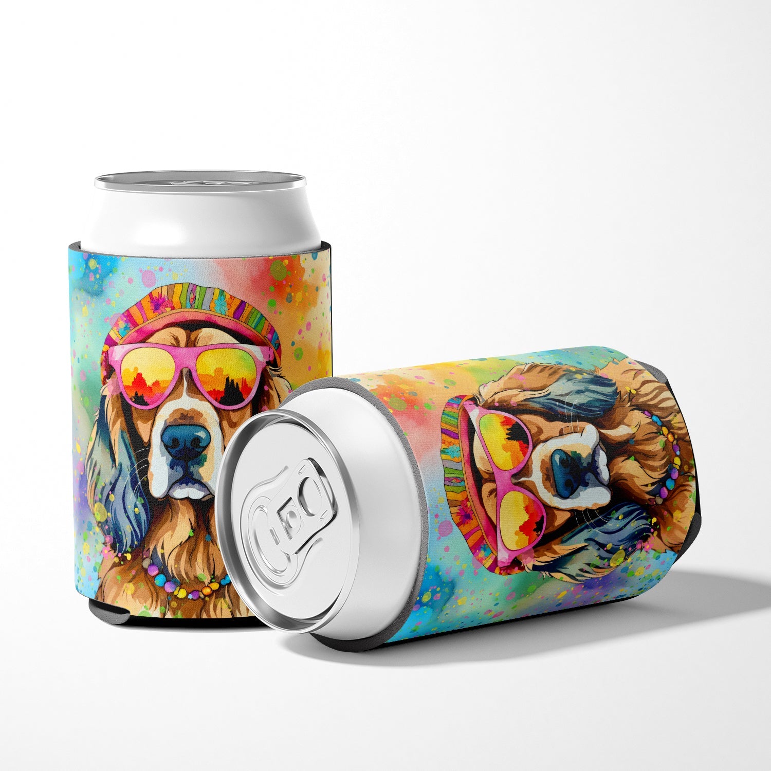 Cocker Spaniel Hippie Dawg Can or Bottle Hugger Cooler Sleeve for Standard 12 oz Cans, Insulated Foam Beer & Soda Can Hugger Reusable