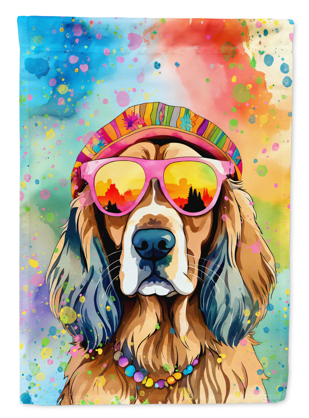 Cocker Spaniel Hippie Dawg House Flag 28x40 Porch Sleeve Pole Decorative Outside Yard Banner Artwork Wall Hanging, Polyester